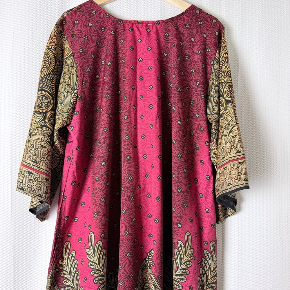 Lapogee Tunic Dress Women 2X Burgundy Gold Boho Mandala Ruffle Hem Bell Sleeve - Picture 4 of 10